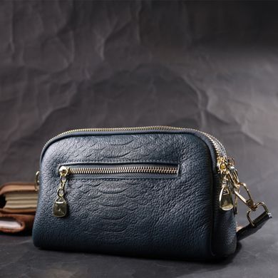Модна сумка на два відділення з натуральної шкіри Vintage 22355 Синя