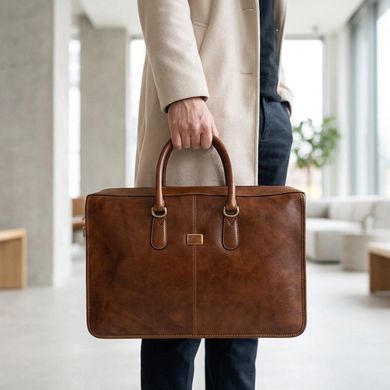 Деловой портфель из гладкой глянцевой натуральной кожи Tony Perotti 20920_1 (8098 cognac) Коньячный