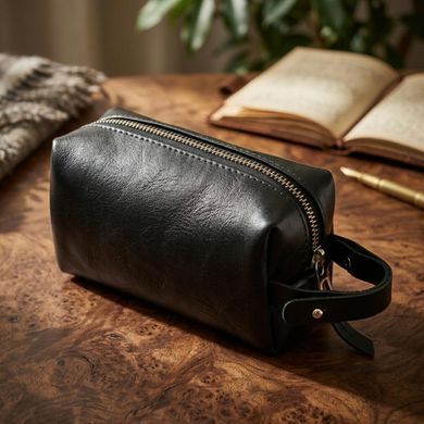 Невелика косметичка з гладкої шкіри на блискавці Україна GRANDE PELLE 16761 Чорна