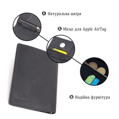 Добротное кожаное портмоне с держателем для Apple AirTag GRANDE PELLE 11623 Черный