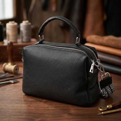 Жіноча сумка на два відділення з натуральної шкіри Vintage 22919 Чорний