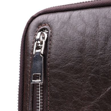 Мужская прямоугольная сумка бананка из гладкой натуральной кожи GRANDE PELLE 22880 Коричневый