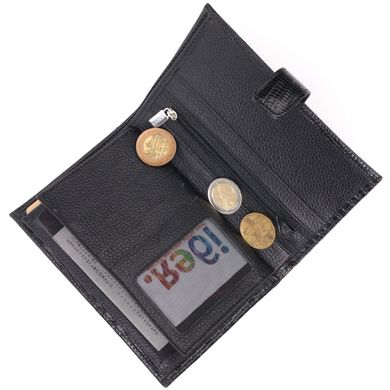 Лакированное мужское портмоне с хлястиком из натуральной фактурной кожи KARYA 21191 Черный