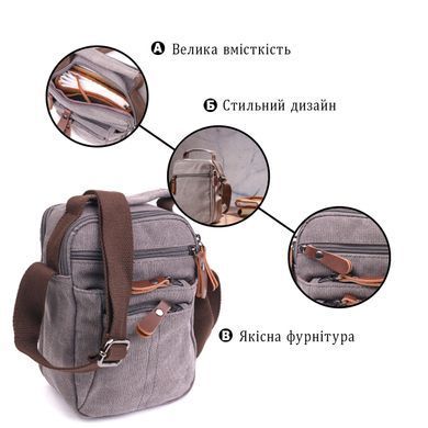 Компактна чоловіча сумка із щільного текстилю 21244 Vintage Сіра