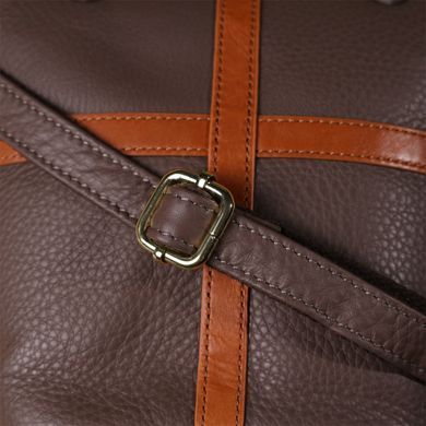 Женская кожаная сумка с коричневой вставкой на лицевой стороне Vintage 22999 Бежево-серый