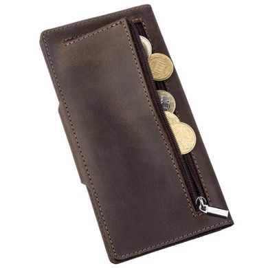 Бумажник вертикальный из винтажной кожи на кнопках SHVIGEL 16180 Коричневый