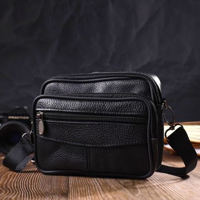 Горизонтальная поясная сумка для мужчин из натуральной кожи 21485 Vintage Черная