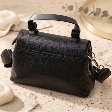 Люксовая сумка для женщин с короткой ручкой из натуральной кожи Vintage 22670 Черная