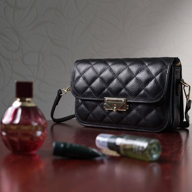 Модная женская сумка с оригинальной защелкой из натуральной кожи Vintage 22671 Черная