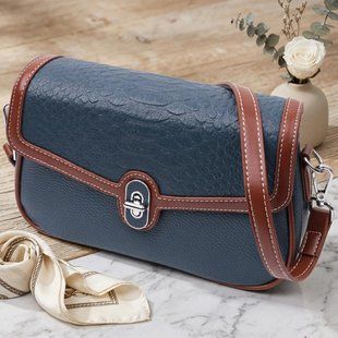 Сумка жіноча з фактурним клапаном із натуральної шкіри Vintage 22622 Синя