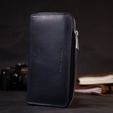 Стильный кошелек-клатч на молнии из натуральной кожи GRANDE PELLE 11644 Синий
