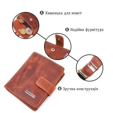 Функциональный мужской кошелек в винтажной коже KARYA 21369 Рыжий