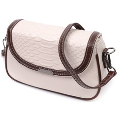 Женская сумка с фактурным клапаном из натуральной кожи Vintage 22372 Белая