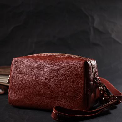 Оригінальна жіноча сумка з двома ременями з натуральної шкіри Vintage 22273 Коричневий