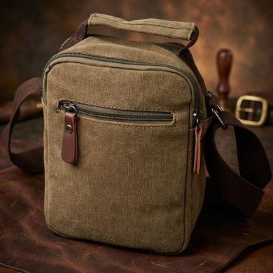 Интересная небольшая мужская сумка из плотного текстиля Vintage 22219 Оливковый
