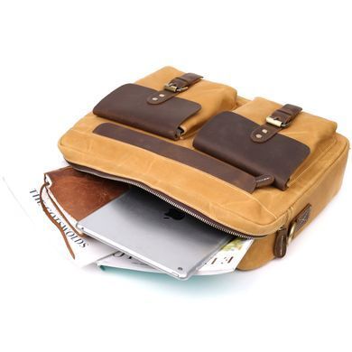 Стильный портфель из качественного текстиля из кожаными вставками Vintage 20874_1 Светло-коричневый