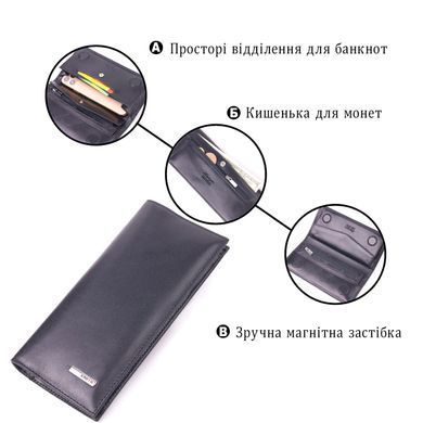 Классический вертикальный бумажник из натуральной гладкой кожи KARYA 21435 Черный