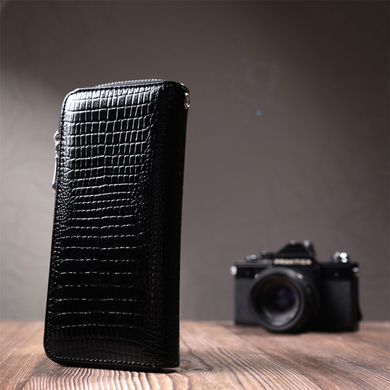 Лакований жіночий гаманець на блискавці із натуральної шкіри ST Leather 22678 Чорний