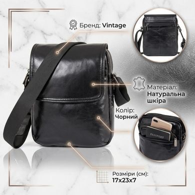 Сумка мужская Vintage 14470 кожаная Черная
