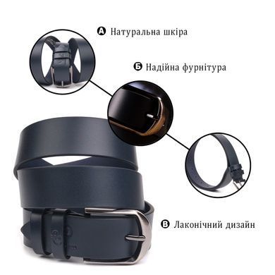 Добротный мужской ремень под брюки из натуральной кожи Grande Pelle 21453 Синий