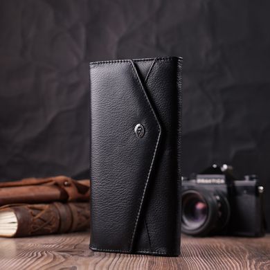 Кожаный женский кошелек с геометрическим клапаном ST Leather 22546 Черный