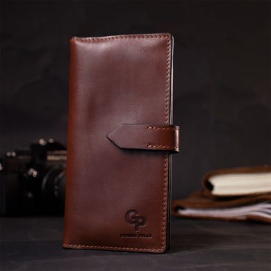 Интересный вертикальный кошелек из натуральной кожи GRANDE PELLE 11660 Коричневый
