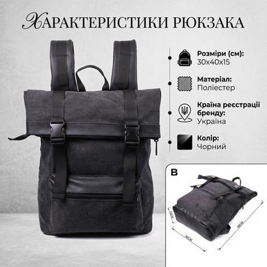 Текстильный рюкзак для ноутбука работы учебы и города FABRA 22583 Черный