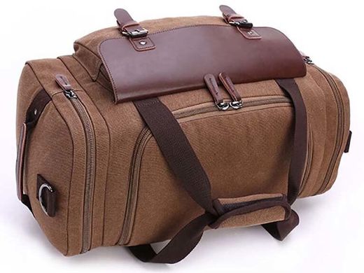 Дорожная сумка текстильная с карманом Vintage 20193 Коричневая
