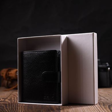 Чоловічий компактний вертикальний гаманець із натуральної шкіри флотар BOND 22005 Чорний
