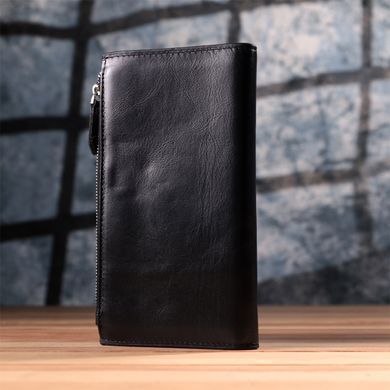 Вертикальний стильний гаманець із гладкої натуральної шкіри Vintage 22885 Чорний
