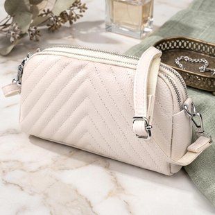 Модна сумка прошита трикутниками з натуральної шкіри Vintage 22910 Білий