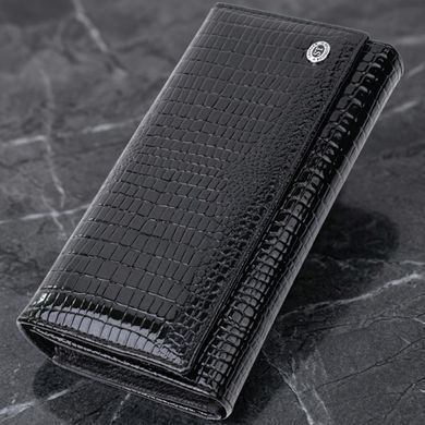 Лакированный кожаный кошелек с блоком для кредитных карт ST Leather 22683 Черный