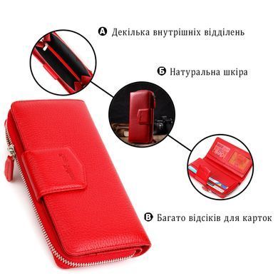 Місткий жіночий гаманець з блоком для карт та документів з натуральної шкіри Tony Bellucci 21956 Червоний