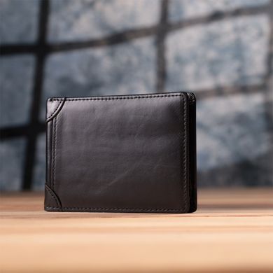 Невеликий чоловічий гаманець без застібки з натуральної шкіри Vintage sale_15097 Чорний