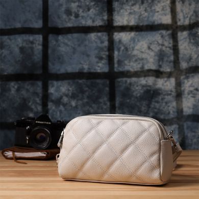 Модная женская сумка прошитая ромбами из натуральной кожи Vintage 22931 Белый