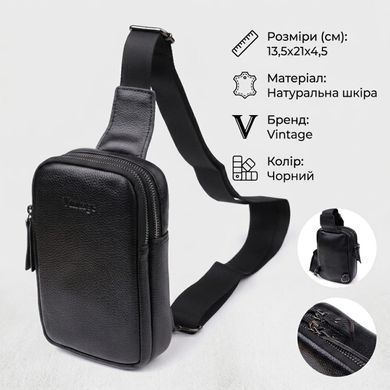 Сумка-слинг для мужчин из натуральной кожи Vintage 22955 Черный