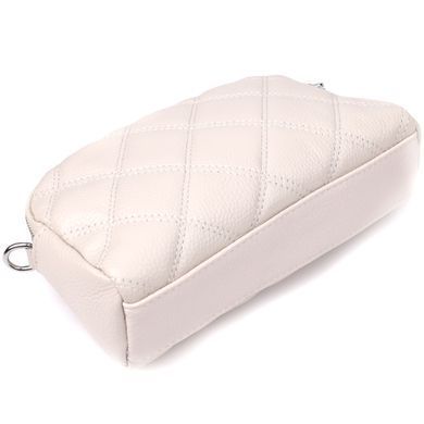 Модная женская сумка прошитая ромбами из натуральной кожи Vintage 22931 Белый