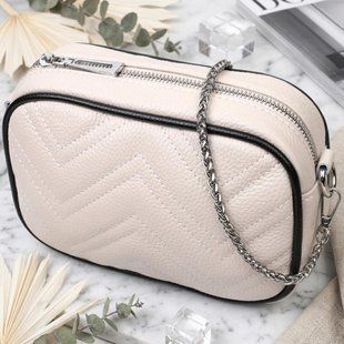 Вечірня жіноча сумка на ланцюжці із натуральної шкіри Vintage 22380 Біла