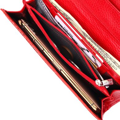 Красивий жіночий гаманець з клапаном із фактурної шкіри під крокодила KARYA 21106 Червоний