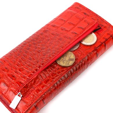Красивый женский кошелек с клапаном из фактурной кожи под крокодила KARYA 21106 Красный