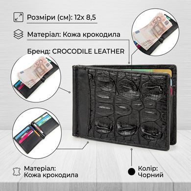Затискач CROCODILE LEATHER 18169 з натуральної шкіри крокодила Чорний
