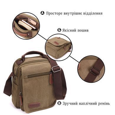 Сумка почтальонка на плечо из плотного текстиля Vintage 22228 Оливковый
