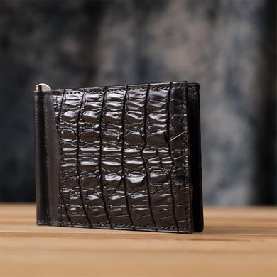Затискач CROCODILE LEATHER 18169 з натуральної шкіри крокодила Чорний