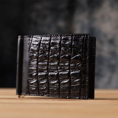 Затискач CROCODILE LEATHER 18169 з натуральної шкіри крокодила Чорний