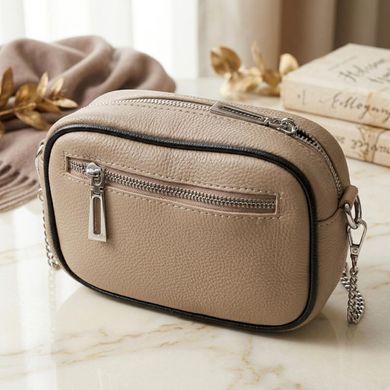 Женская вечерняя сумка на цепочке из натуральной кожи Vintage 22381 Бежевая
