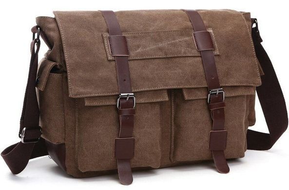 Сумка на плечо текстильная Vintage 20150 Коричневая оптом фото Сумка на плечо текстильная Vintage 20150 Коричневая