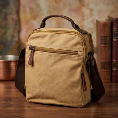 Мужская сумка почтальонка на плечо из плотного текстиля Vintage 22229 Песочный
