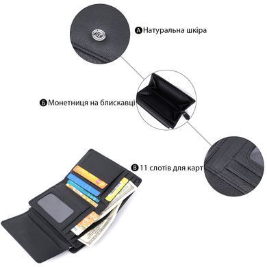 Практичний гаманець із монетницею з натуральної шкіри ST Leather 22740 Чорний