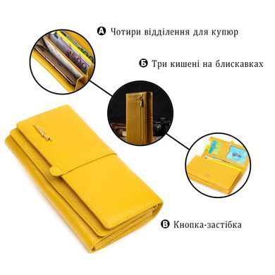 Красочный женский кошелек с большим количеством отделений из натуральной кожи Tony Bellucci 21960 Желтый
