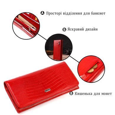Місткий жіночий гаманець із фактурної натуральної шкіри з тисненням CANPELLINI 21709 Червоний